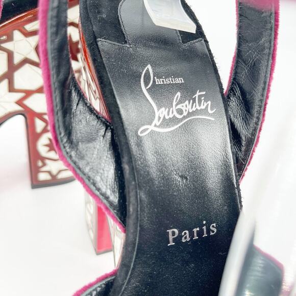Christian Louboutin Burgundy Velvet Superyaz 160 Pearl Platform Sandal EU 37 - Picture 10 of 12